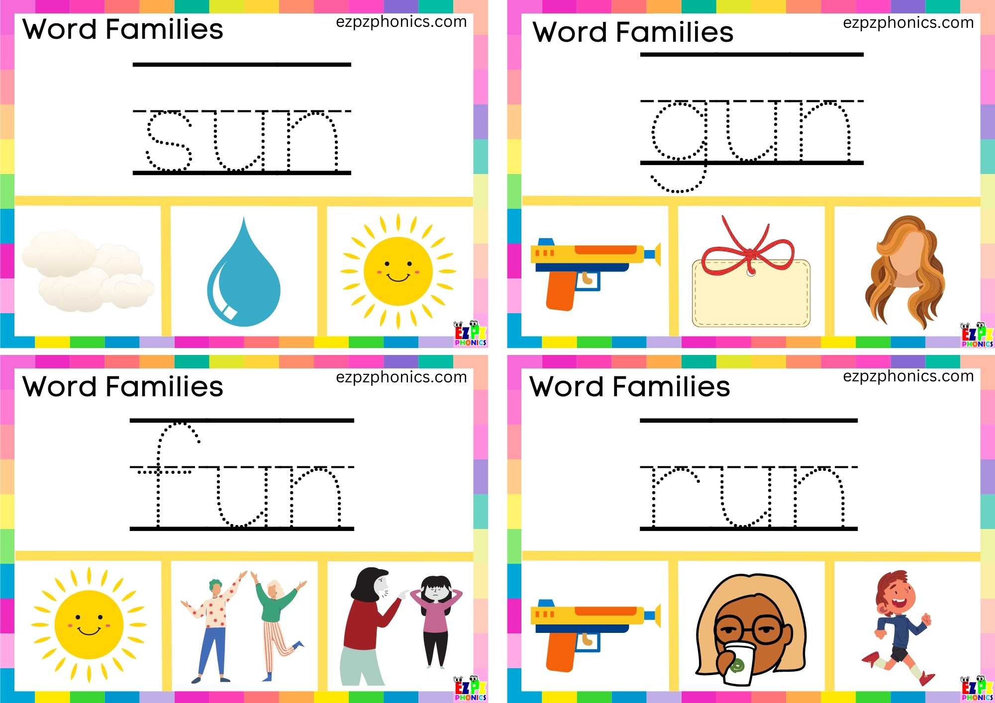 Write the words and clip the image Includes 7 clip cards Word Family un